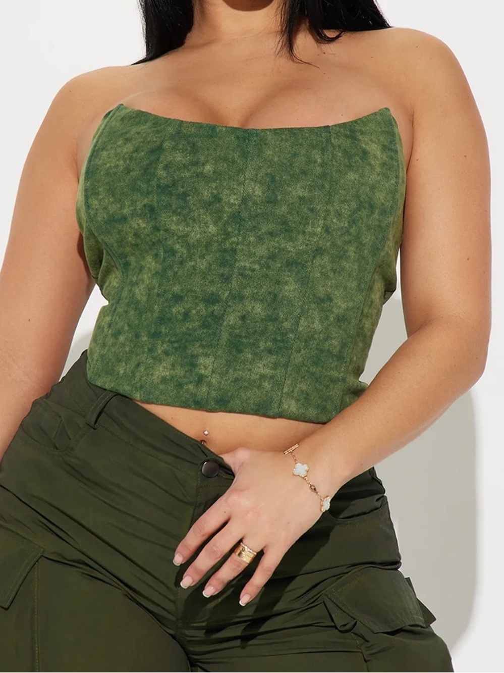 Women’s Olive Green Strapless Crop Top